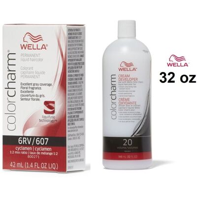 (6RV+ Developer (Vol. 20) 32oz) 6RV Cyclamen Wella Color Charm Permanent Haircol (6RV+ Developer (Vol. 20) 32oz) 6RV Cyclamen Wella Color Charm Permanent Haircol