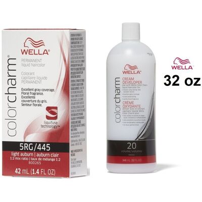 (5RG + Developer (Vol. 20) 32oz) 5RG Light Auburn Wella Color Charm Permanent Ha (5RG + Developer (Vol. 20) 32oz) 5RG Light Auburn Wella Color Charm Permanent Ha