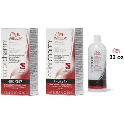 (4RG + 4RG + Developer (Vol. 20) 32oz ) 4RG Dark Auburn Wella Color Charm Perman (4RG + 4RG + Developer (Vol. 20) 32oz ) 4RG Dark Auburn Wella Color Charm Perman