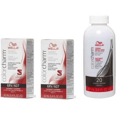 (6RV + 6RV + Developer (Vol. 20) 3.6oz) 6RV Cyclamen Wella Color Charm Permanent (6RV + 6RV + Developer (Vol. 20) 3.6oz) 6RV Cyclamen Wella Color Charm Permanent