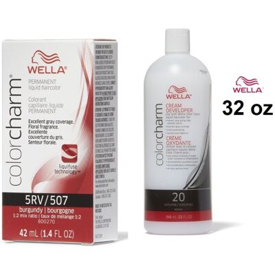 (5RV+ Developer (Vol. 20) 32oz) 5RV Burgundy Wella Color Charm Permanent Haircol (5RV+ Developer (Vol. 20) 32oz) 5RV Burgundy Wella Color Charm Permanent Haircol
