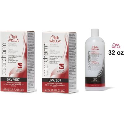 (6RV + 6RV + Developer (Vol. 20) 32oz ) 6RV Cyclamen Wella Color Charm Permanent (6RV + 6RV + Developer (Vol. 20) 32oz ) 6RV Cyclamen Wella Color Charm Permanent