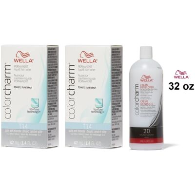 (T14 + T14 + Developer (Vol.20) 32oz) Wella Permanent Hair Colour T14 Pale Ash B (T14 + T14 + Developer (Vol.20) 32oz) Wella Permanent Hair Colour T14 Pale Ash B