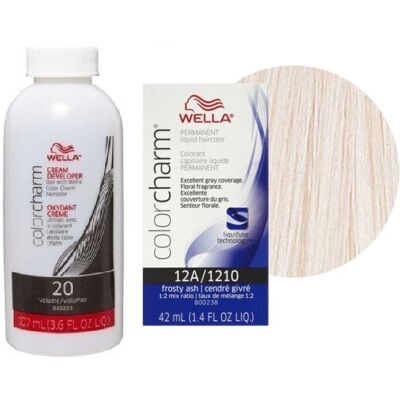 (12A+Dev (Vol. 20) 3.6oz) Wella 10A Palest Ash Blonde Color Charm Permanent Liqu (12A+Dev (Vol. 20) 3.6oz) Wella 10A Palest Ash Blonde Color Charm Permanent Liqu