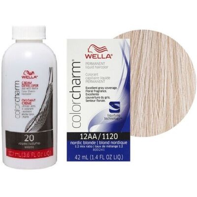 (12AA+Dev (Vol. 20) 3.6oz) Wella 10A Palest Ash Blonde Color Charm Permanent Liq (12AA+Dev (Vol. 20) 3.6oz) Wella 10A Palest Ash Blonde Color Charm Permanent Liq