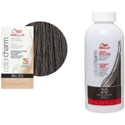 (3N+Dev(Vol.20)3.6oz) Wella 3N Dark Brown Color Charm Permanent Liquid Haircolor (3N+Dev(Vol.20)3.6oz) Wella 3N Dark Brown Color Charm Permanent Liquid Haircolor