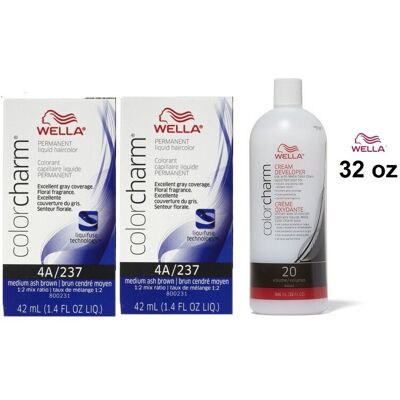 (4A(2)+Dev(Vol.20)32oz) Wella 4A Medium Ash Brown Color Charm Permanent Liquid H (4A(2)+Dev(Vol.20)32oz) Wella 4A Medium Ash Brown Color Charm Permanent Liquid H
