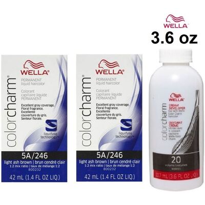 (5A(2)+Dev(Vol.20)3.6oz) Wella 5A Light Ash Brown Color Charm Permanent Liquid H (5A(2)+Dev(Vol.20)3.6oz) Wella 5A Light Ash Brown Color Charm Permanent Liquid H