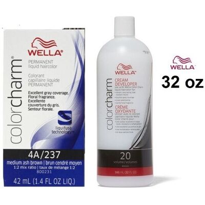(4A+Dev(Vol.20)32oz) Wella 4A Medium Ash Brown Color Charm Permanent Liquid Hair (4A+Dev(Vol.20)32oz) Wella 4A Medium Ash Brown Color Charm Permanent Liquid Hair