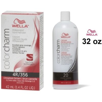 (4R+Dev(Vol.20)32oz) Wella Color Charm 4R Cinnamon Brown Permanent Liquid Hairco (4R+Dev(Vol.20)32oz) Wella Color Charm 4R Cinnamon Brown Permanent Liquid Hairco