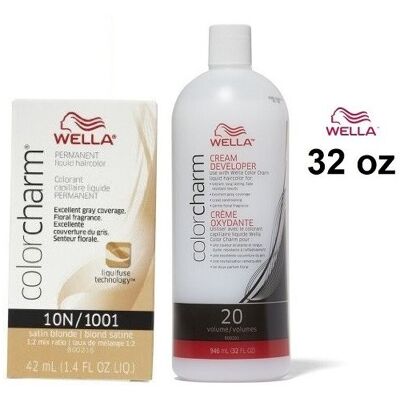 (10N+Dev(Vol.20)32oz) Wella 10N Satin Blonde Color Charm Permanent Liquid Hairco (10N+Dev(Vol.20)32oz) Wella 10N Satin Blonde Color Charm Permanent Liquid Hairco