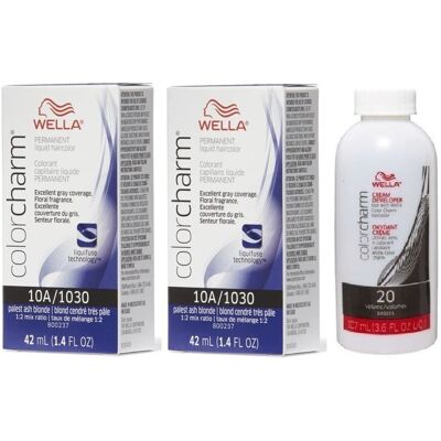 (10A+10A+Dev (Vol.20) 3.6oz) Wella 9A Pale Ash Blonde Color Charm Permanent Liqu (10A+10A+Dev (Vol.20) 3.6oz) Wella 9A Pale Ash Blonde Color Charm Permanent Liqu