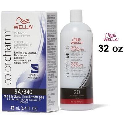 (9A+Dev(Vol.20)32oz) Wella 9A Pale Ash Blonde Color Charm Permanent Liquid Hairc (9A+Dev(Vol.20)32oz) Wella 9A Pale Ash Blonde Color Charm Permanent Liquid Hairc