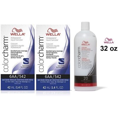 (6AA(2)+Dev(Vol.20)32oz) Wella 6AA Dark Blonde Intense Ash Color Charm Permanent (6AA(2)+Dev(Vol.20)32oz) Wella 6AA Dark Blonde Intense Ash Color Charm Permanent