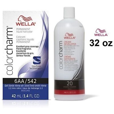 (6AA+Dev(Vol.20)32oz) Wella 6AA Dark Blonde Intense Ash Color Charm Permanent Li (6AA+Dev(Vol.20)32oz) Wella 6AA Dark Blonde Intense Ash Color Charm Permanent Li