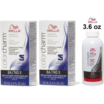 (8A+8A+Dev (Vol. 20) 3.6oz) Wella 6A Dark Ash Blonde Color Charm Permanent Liqui (8A+8A+Dev (Vol. 20) 3.6oz) Wella 6A Dark Ash Blonde Color Charm Permanent Liqui