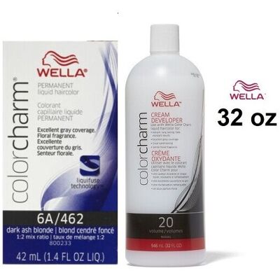 (6A+Dev(Vol.20)32oz) Wella 6A Dark Ash Blonde Color Charm Permanent Liquid Hairc (6A+Dev(Vol.20)32oz) Wella 6A Dark Ash Blonde Color Charm Permanent Liquid Hairc