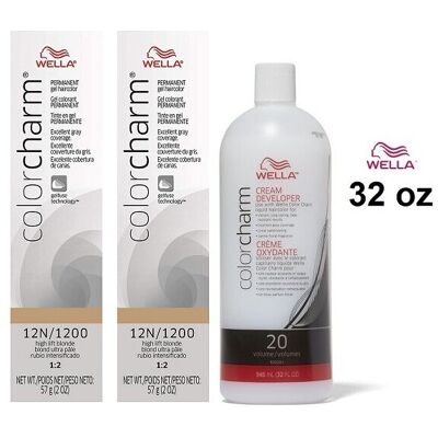 (12N(2)+Dev(Vol.20)32oz) Wella Color Charm 12N/1200 High Lift Blonde Permanent G (12N(2)+Dev(Vol.20)32oz) Wella Color Charm 12N/1200 High Lift Blonde Permanent G