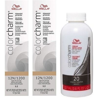 (12N(2)+Dev(Vol.20)3.6oz) Wella Color Charm 12N/1200 High Lift Blonde Permanent (12N(2)+Dev(Vol.20)3.6oz) Wella Color Charm 12N/1200 High Lift Blonde Permanent