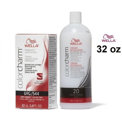 (6RG+Dev(Vol.20)32oz) Wella 6RG Light Copper Color Charm Permanent Liquid Hairco (6RG+Dev(Vol.20)32oz) Wella 6RG Light Copper Color Charm Permanent Liquid Hairco