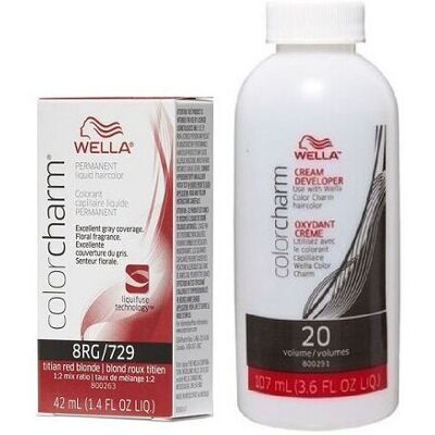(8RG+Dev(Vol.20)3.6oz) Wella 8RG Titian Red Blonde Color Charm Permanent Liquid (8RG+Dev(Vol.20)3.6oz) Wella 8RG Titian Red Blonde Color Charm Permanent Liquid
