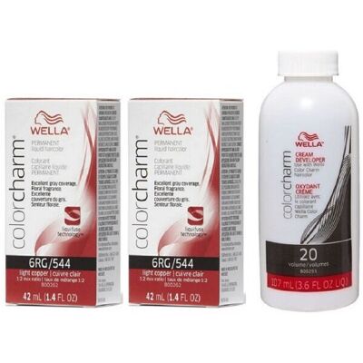 (6RG(2)+Dev(Vol.20)3.6oz) Wella 6RG Light Copper Color Charm Permanent Liquid Ha (6RG(2)+Dev(Vol.20)3.6oz) Wella 6RG Light Copper Color Charm Permanent Liquid Ha