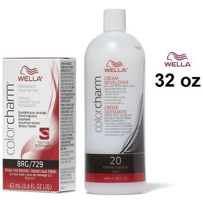 (8RG+Dev(Vol.20)32oz) Wella 8RG Titian Red Blonde Color Charm Permanent Liquid H (8RG+Dev(Vol.20)32oz) Wella 8RG Titian Red Blonde Color Charm Permanent Liquid H