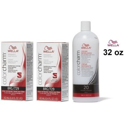 (8RG(2)+Dev(Vol.20)32oz) Wella 8RG Titian Red Blonde Color Charm Permanent Liqui (8RG(2)+Dev(Vol.20)32oz) Wella 8RG Titian Red Blonde Color Charm Permanent Liqui