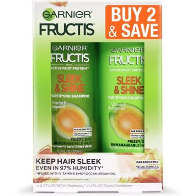 Garnier Fructis Sleek & Shine Shampoo & Conditioner for Frizzy, Dry Hair, 12 oz Garnier Fructis Sleek & Shine Shampoo & Conditioner for Frizzy, Dry Hair, 12 oz