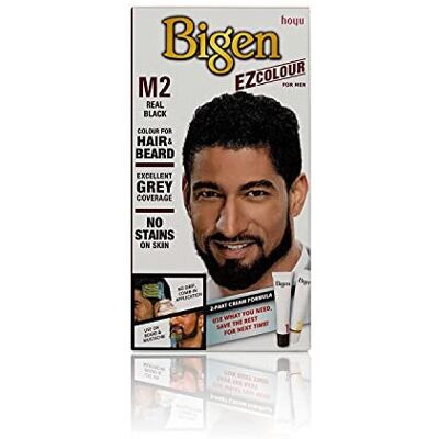 Bigen EZ Colour for Men, Permanent Colour for Hair and Beard, M2 - Real Black Bigen EZ Colour for Men, Permanent Colour for Hair and Beard, M2 - Real Black