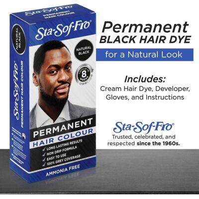 Sta Sof Fro Permanent Black Hair Dye for Men - Cream Formula, Natural Black Hair Sta Sof Fro Permanent Black Hair Dye for Men - Cream Formula, Natural Black Hair