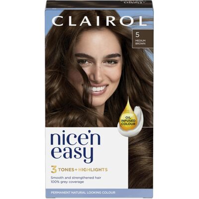 Clairol Nice'n Easy CrÃme, Natural Looking Oil Infused Permanent Hair Dye, 5 Med Clairol Nice'n Easy CrÃme, Natural Looking Oil Infused Permanent Hair Dye, 5 Med