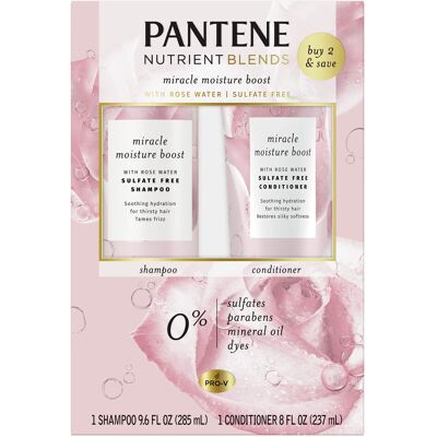 Pantene Nutrient Blends Miracle Moisture Boost Rose Water Shampoo & Conditioner Pantene Nutrient Blends Miracle Moisture Boost Rose Water Shampoo & Conditioner