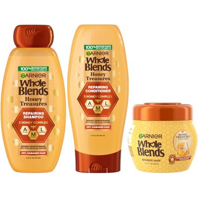 Garnier Whole Blends Honey Treasures Repairing Shampoo Conditioner + Hair Mask Garnier Whole Blends Honey Treasures Repairing Shampoo Conditioner + Hair Mask