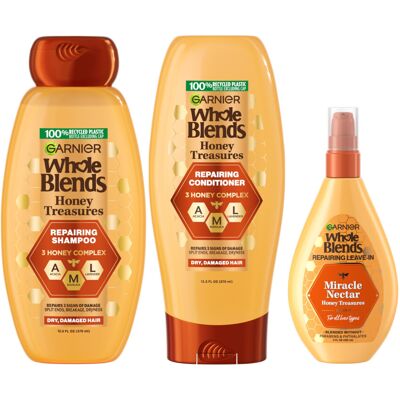Garnier Whole Blends Honey Treasures Repairing Shampoo Conditioner + Miracle Ne Garnier Whole Blends Honey Treasures Repairing Shampoo Conditioner + Miracle Ne