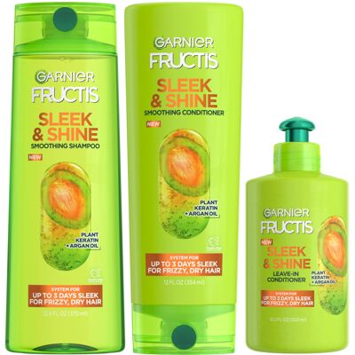 Garnier Fructis Sleek & Shine Shampoo Conditioner + Leave-In Conditioer Set for Garnier Fructis Sleek & Shine Shampoo Conditioner + Leave-In Conditioer Set for