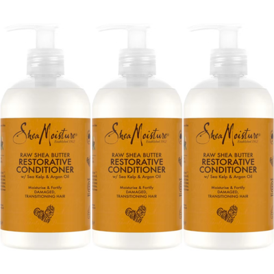 3 x 384ml Shea Moisture Restorative Conditioner (Raw Shea Butter, Sea Kelp & Arg 3 x 384ml Shea Moisture Restorative Conditioner (Raw Shea Butter, Sea Kelp & Arg