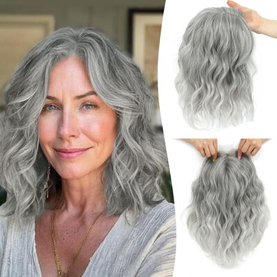 Unbranded Hair Topper for Women Short Wavy 11 Inch Silver Grey Clipin Synthetic Hairpiece Unbranded Hair Topper for Women Short Wavy 11 Inch Silver Grey Clipin Synthetic Hairpiece