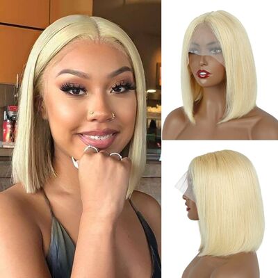 Unbranded 613 Blonde Bob Wig Human Hair 13x4 Lace Frontal 12 Inch Brazilian Straight 150% Unbranded 613 Blonde Bob Wig Human Hair 13x4 Lace Frontal 12 Inch Brazilian Straight 150%