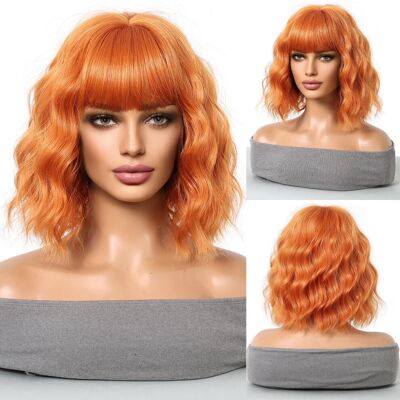 Unbranded Short Curly Bob Wig with Bangs, Natural Texture, Breathable Cap, Blonde or Orang Unbranded Short Curly Bob Wig with Bangs, Natural Texture, Breathable Cap, Blonde or Orang