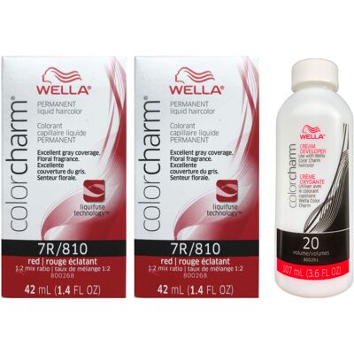 (2-Pack + Developer) Wella Color Charm Permanent Haircolor 7R/810 Red Red (2-Pack + Developer) Wella Color Charm Permanent Haircolor 7R/810 Red Red