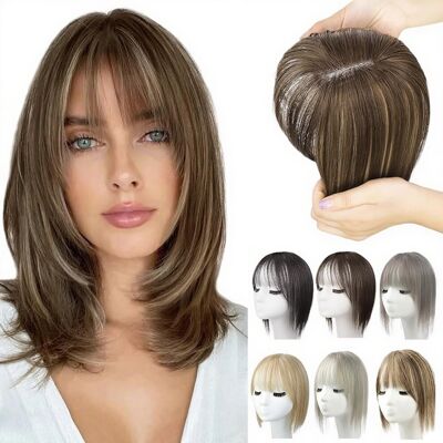 Unbranded Real Human Hair Hair Toppers for Women with 3D Scalp Line & Clip-in Bangs – Shor Unbranded Real Human Hair Hair Toppers for Women with 3D Scalp Line & Clip-in Bangs – Shor