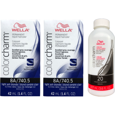 (2-Pack + Developer) Wella Color Charm Permanent Liquid Haircolor 8A Light Ash B (2-Pack + Developer) Wella Color Charm Permanent Liquid Haircolor 8A Light Ash B