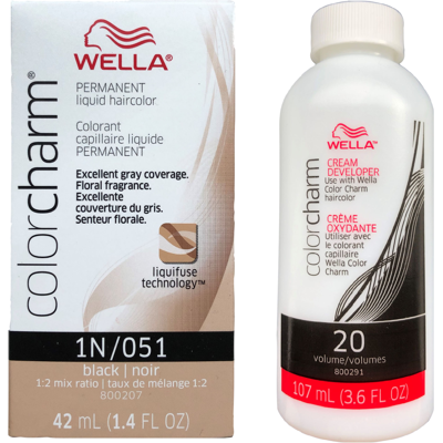 (With Developer) Wella Color Charm Permanent Liquid Hair Color 1N Black (With Developer) Wella Color Charm Permanent Liquid Hair Color 1N Black