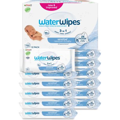 WaterWipes Sensitive+ Newborn & Baby Wipes, 720 Count (12 Packs), 3-In-1 Cleans, WaterWipes Sensitive+ Newborn & Baby Wipes, 720 Count (12 Packs), 3-In-1 Cleans,