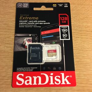Sandisk Extreme microSD Card 128GB - 190MB/s UHS-I, Ideal for 4K action cameras Sandisk Extreme microSD Card 128GB - 190MB/s UHS-I, Ideal for 4K action cameras