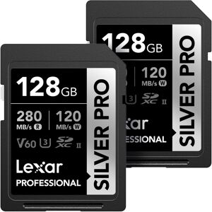 Lexar 128GB (2-PK) Professional SILVER PRO SDXC Memory Card UHS-II C10 U3 V60 Fu Lexar 128GB (2-PK) Professional SILVER PRO SDXC Memory Card UHS-II C10 U3 V60 Fu