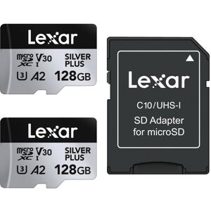 Lexar Silver Plus 128GB 2-Pack Micro SD Card up to 205 MB/s, MicroSDXC UHS-I Mem Lexar Silver Plus 128GB 2-Pack Micro SD Card up to 205 MB/s, MicroSDXC UHS-I Mem