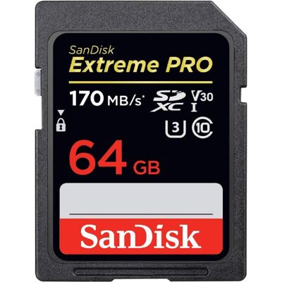 Sandisk Extreme PRO 64GB SDXC Memory Card up to 170MB/s, UHS-1, Class 10, U3, V3 Sandisk Extreme PRO 64GB SDXC Memory Card up to 170MB/s, UHS-1, Class 10, U3, V3