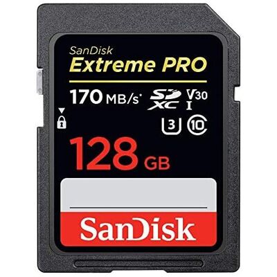 Sandisk Extreme PRO 128GB SDXC Memory Card up to 170MB/s, UHS-1, Class 10, U3, V Sandisk Extreme PRO 128GB SDXC Memory Card up to 170MB/s, UHS-1, Class 10, U3, V